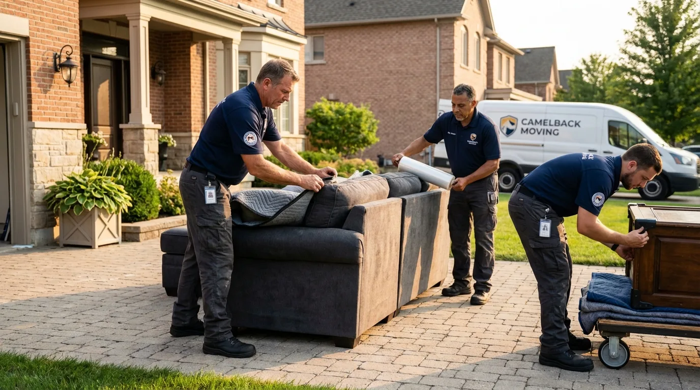 Large estate moving crew wrapping furniture in Johnson Creek, WI